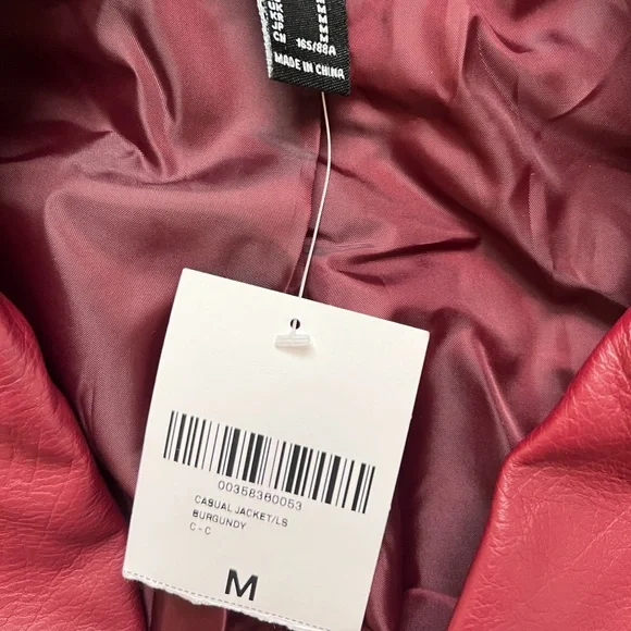 Forever 21 Burgundy Faux Leather Moto Jacket Women’s Size M NWT - Picture 7 of 10